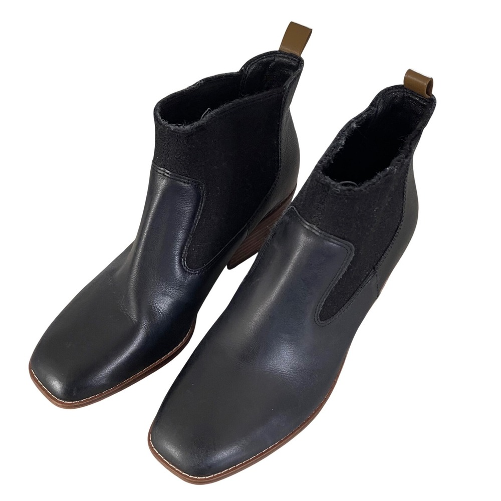 Crown Vintage Black Leather Wool Mixed Media‎ Square Toe Block Heel Boots 6M